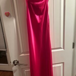Hot pink strapless midi